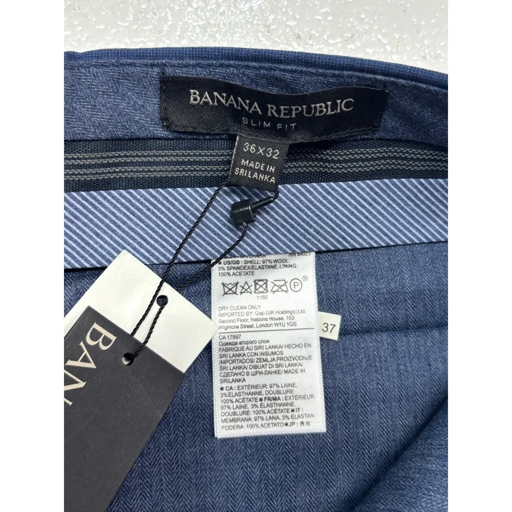 NEW Banana Republic 36x30 Navy Blue Wool Dress Pants Slim Fit Trouser‎ Stretch